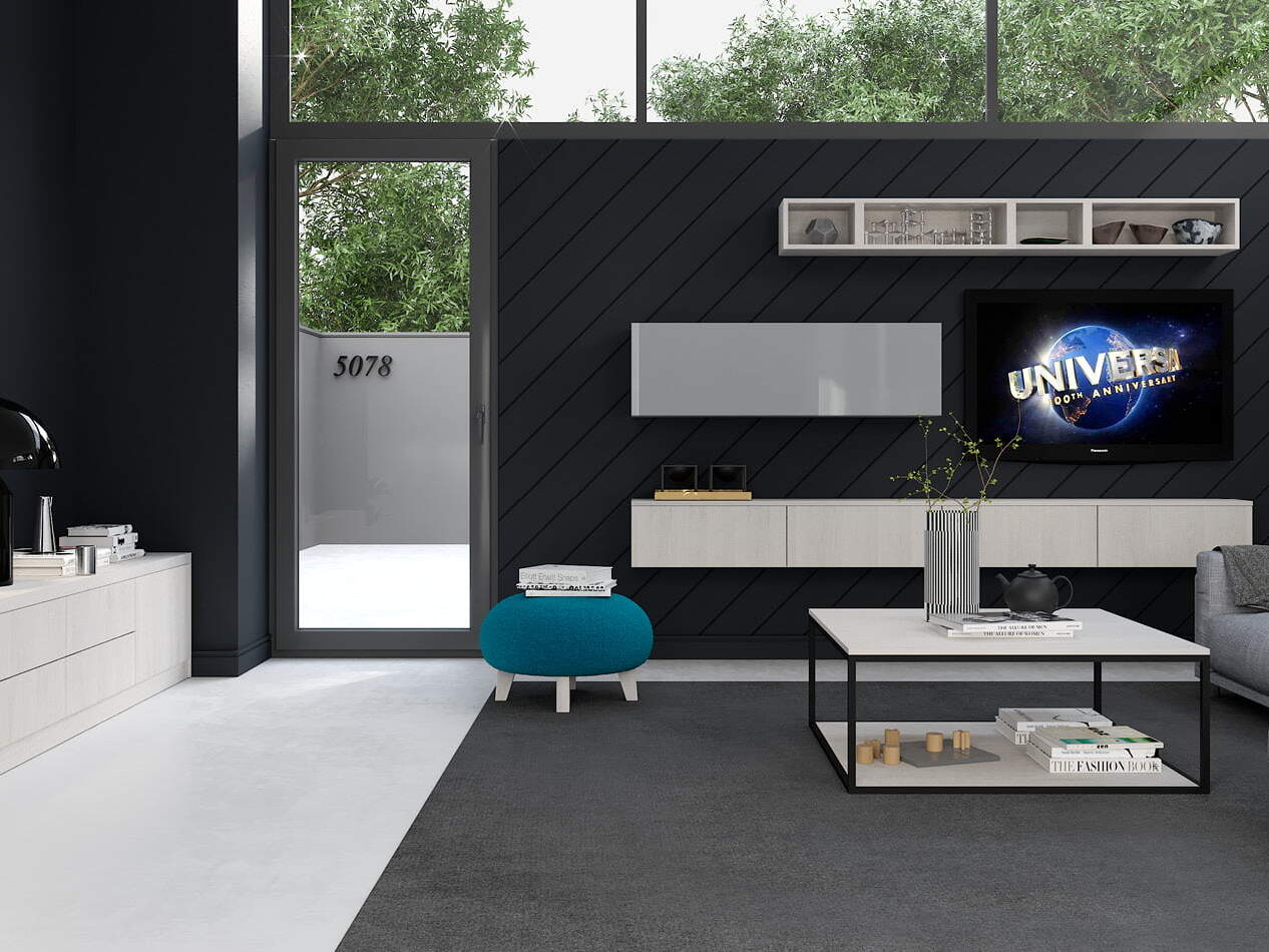 centro kitchen, living, furniture for every household, sofa, table, living room, tv furniture, dark wood, white units, breeze