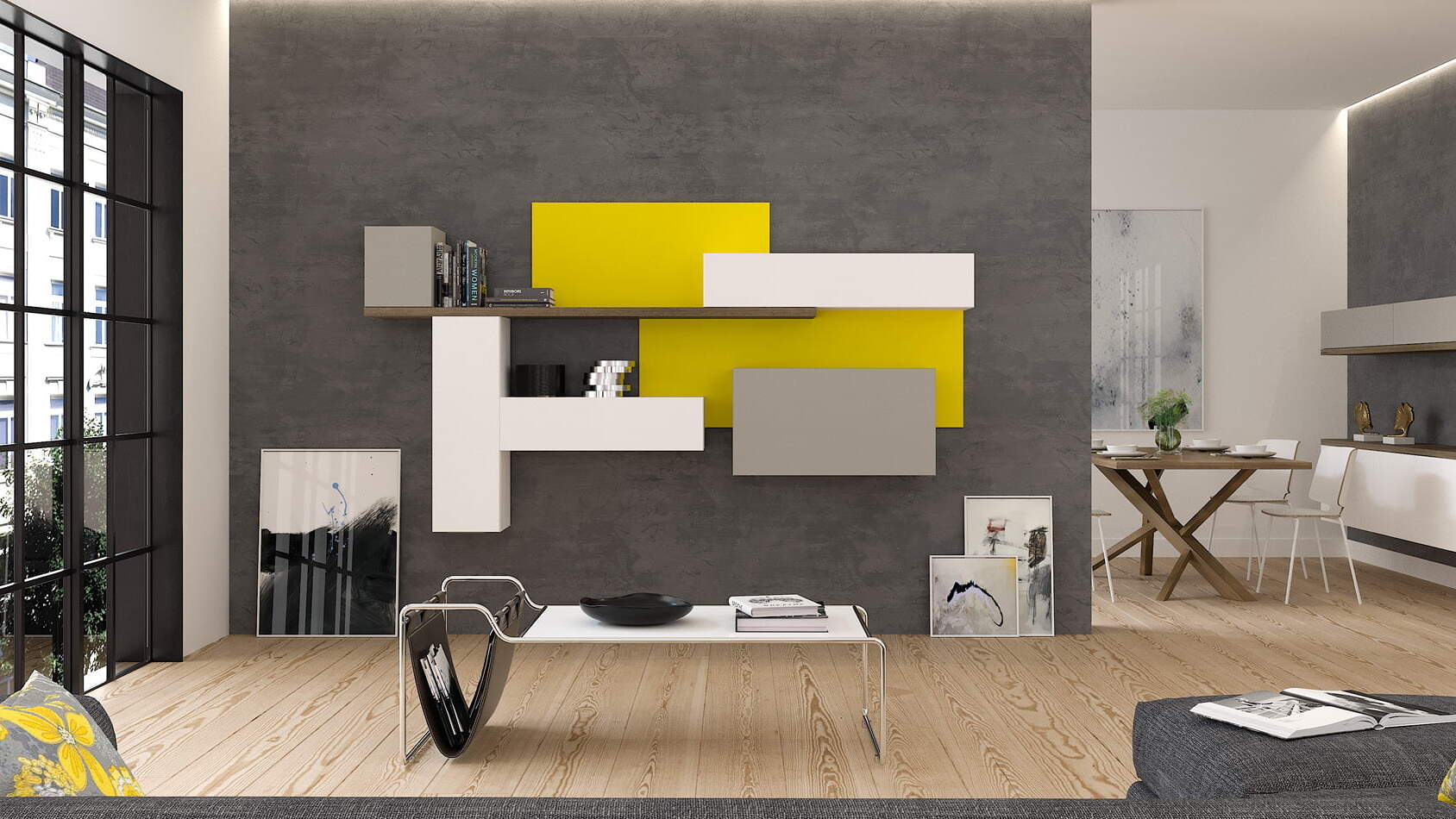centro kitchen, living, furniture for every household, sofa, table, living room, arm chair, hanging units, yellow color, citrus