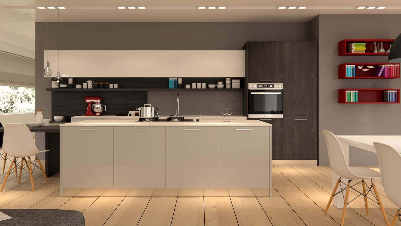centro kitchen, kitchen, design collection, modern kitchen, white glossy, dark wood, cordial