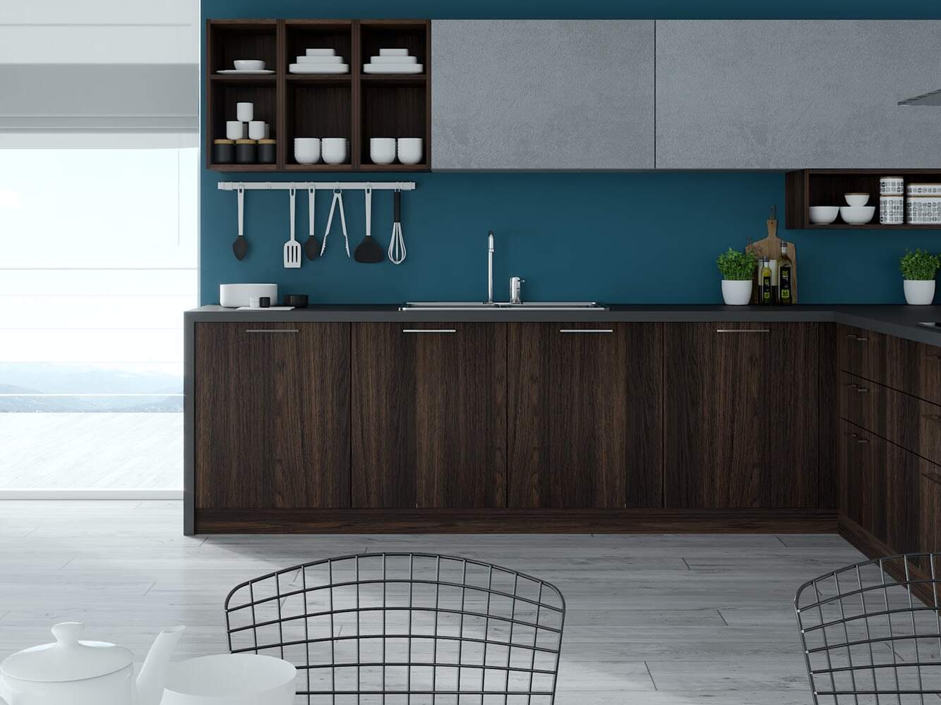 centro kitchen, kitchen, design collection, modern kitchen,dark wood, blue green, semmel