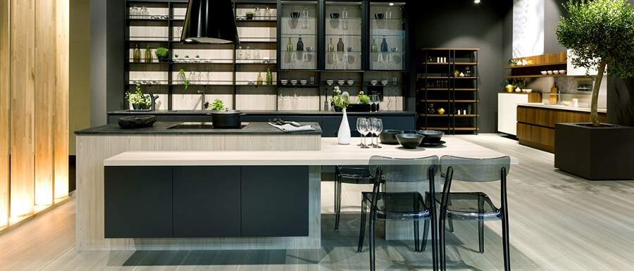 centro kitchen, kitchen, design collection, modern kitchen, light wood, island, vitrine, molten