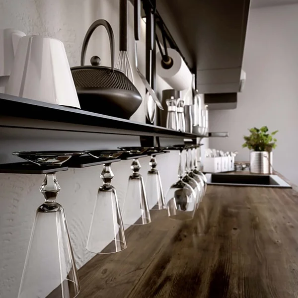 αξεσουάρ άνω πάγκου με μαύρη ποτηροθήκη - Backsplash railing system with Glass holder