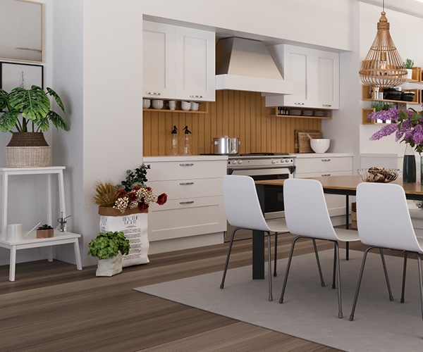 centro kitchen κουζίνα, Banoffee, ανοιχτόχρωμο ξύλο, νησίδα, καναπές, τραπέζι, εστίες, φούρνος, λευκό χρώμα, απορροφητήρας