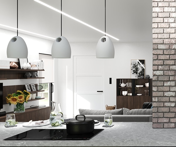 centro kitchen κουζινα, πολυχώρος, eclair, μπουφές, σκούρο ξύλο, ραφια τοίχου, πάγκος κουζίνας