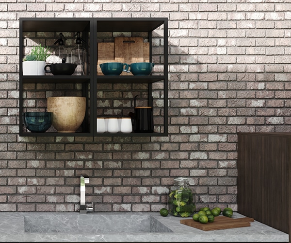 centro kitchen κουζινα, πολυχώρος, eclair, σκούρο ξύλο, ραφια τοίχου, πάγκος κουζίνας
