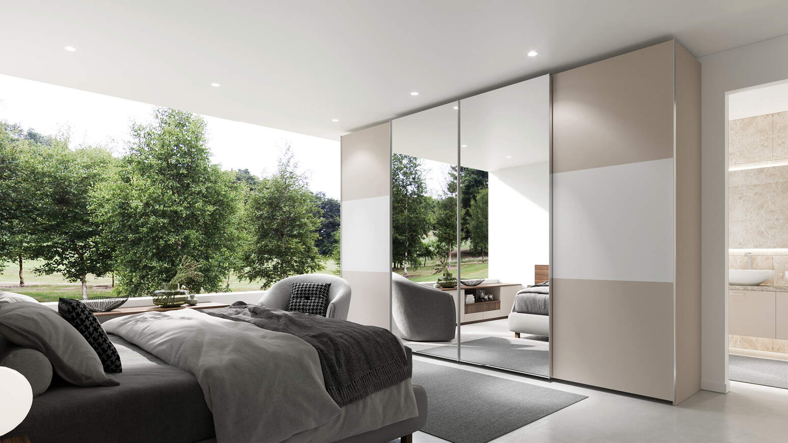 centro kitchen, wardrobe, sliding wardrobe, pearl, light color, mirror