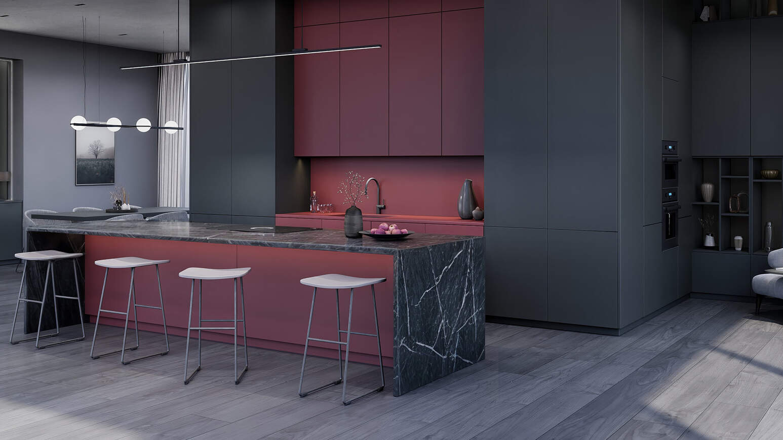 centro kitchen μοντέρνα κουζίνα red velvet σε κόκκινες αποχρώσεις